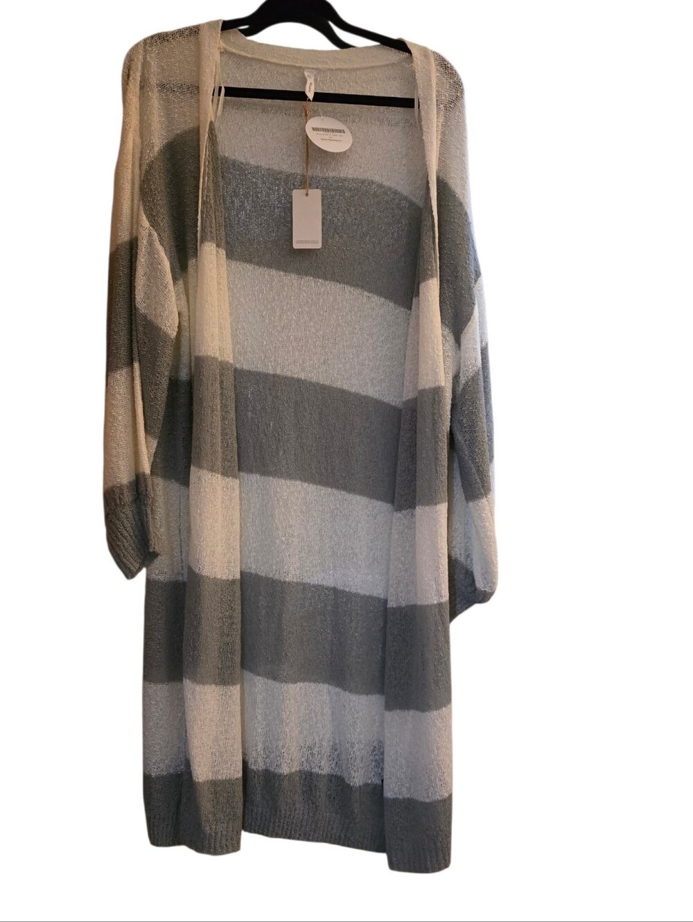 Wishlist Gray and Cream Striped Open-Front Cardigan